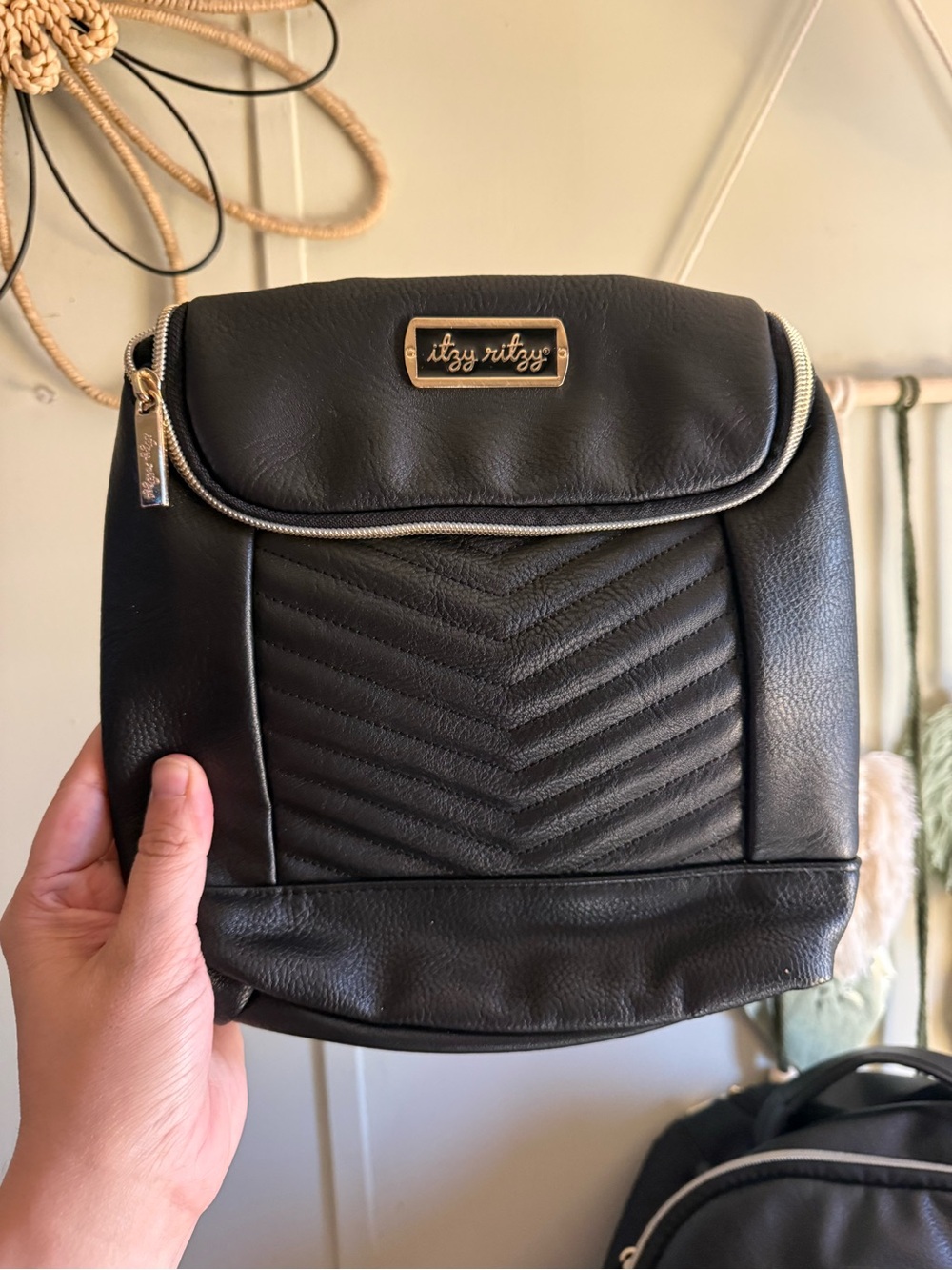 Itzy Ritzy Black Quilted Chevron stroller Bag with Gold Hardware